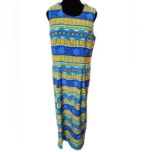 Miss Dorby Vintage 90s Bright Funky Hippie Geometric Floral Striped Button Dress